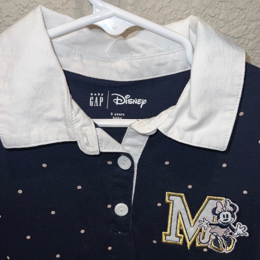 Disney Kids Navy Shirt with Polka Dots and Character Patch - Picture 4 of 7